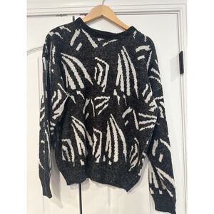 Vintage Scandia Made in USA Large Black/White Abstract Knit Sweater Sweatshirt